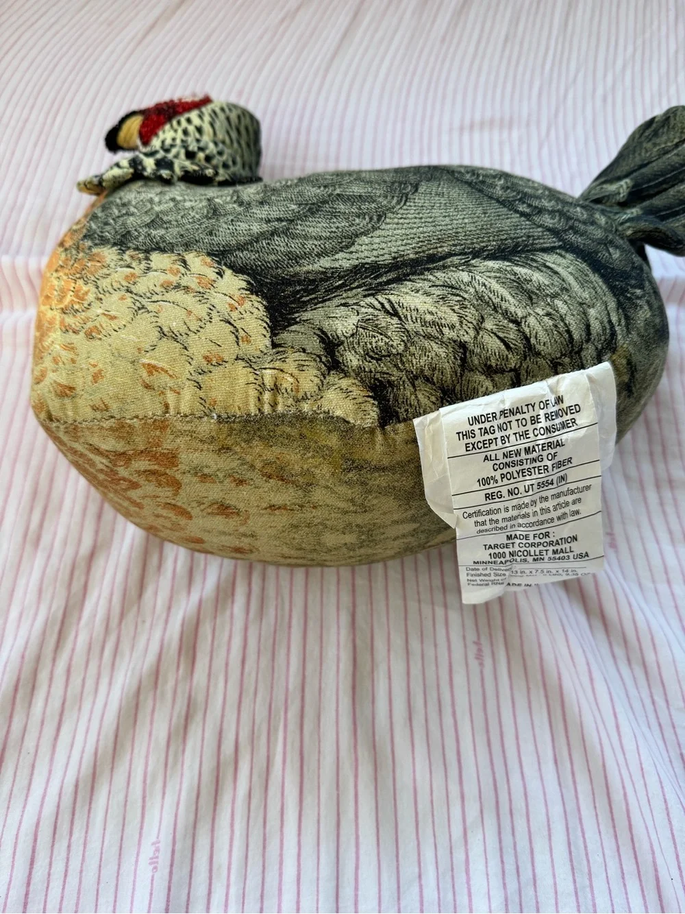 Chicken Hen-Shaped Accent Pillow beaded Decorative Pillow John Derian Like New